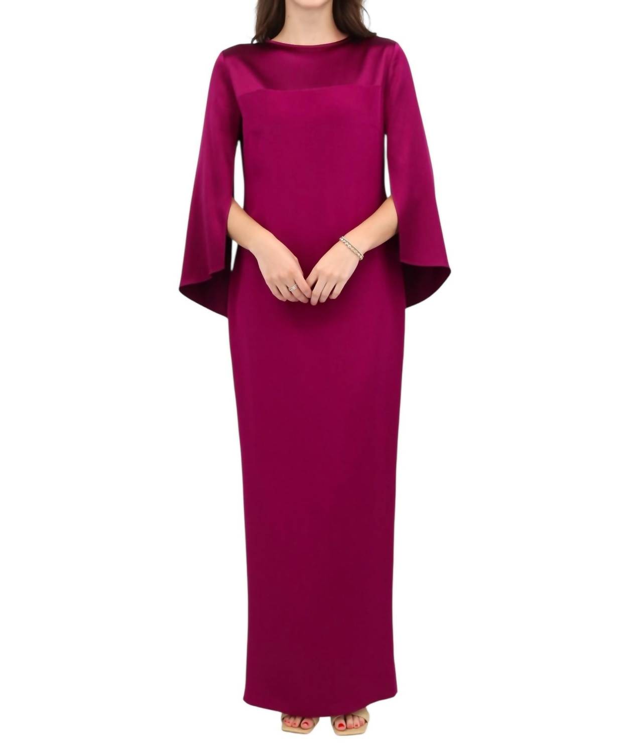 Long Sleeve Silk With Satin Contrast Dress