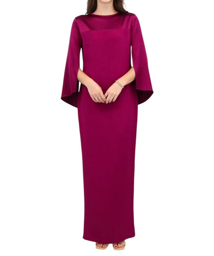 Long Sleeve Silk With Satin Contrast Dress