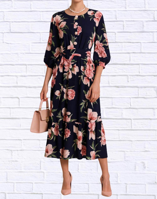 Diva USA - Floral Midi Dress With Belt And Side Pockets - Rack Hunt -