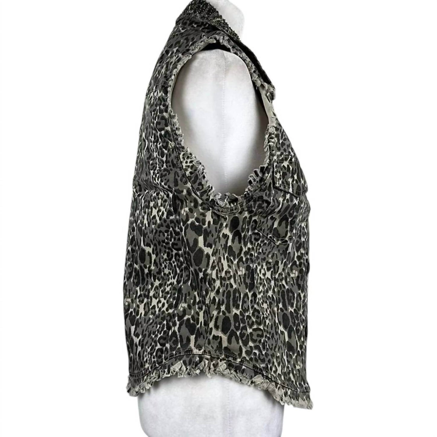 English Rose - Women's Animal Print Distressed Vest - Rack Hunt -