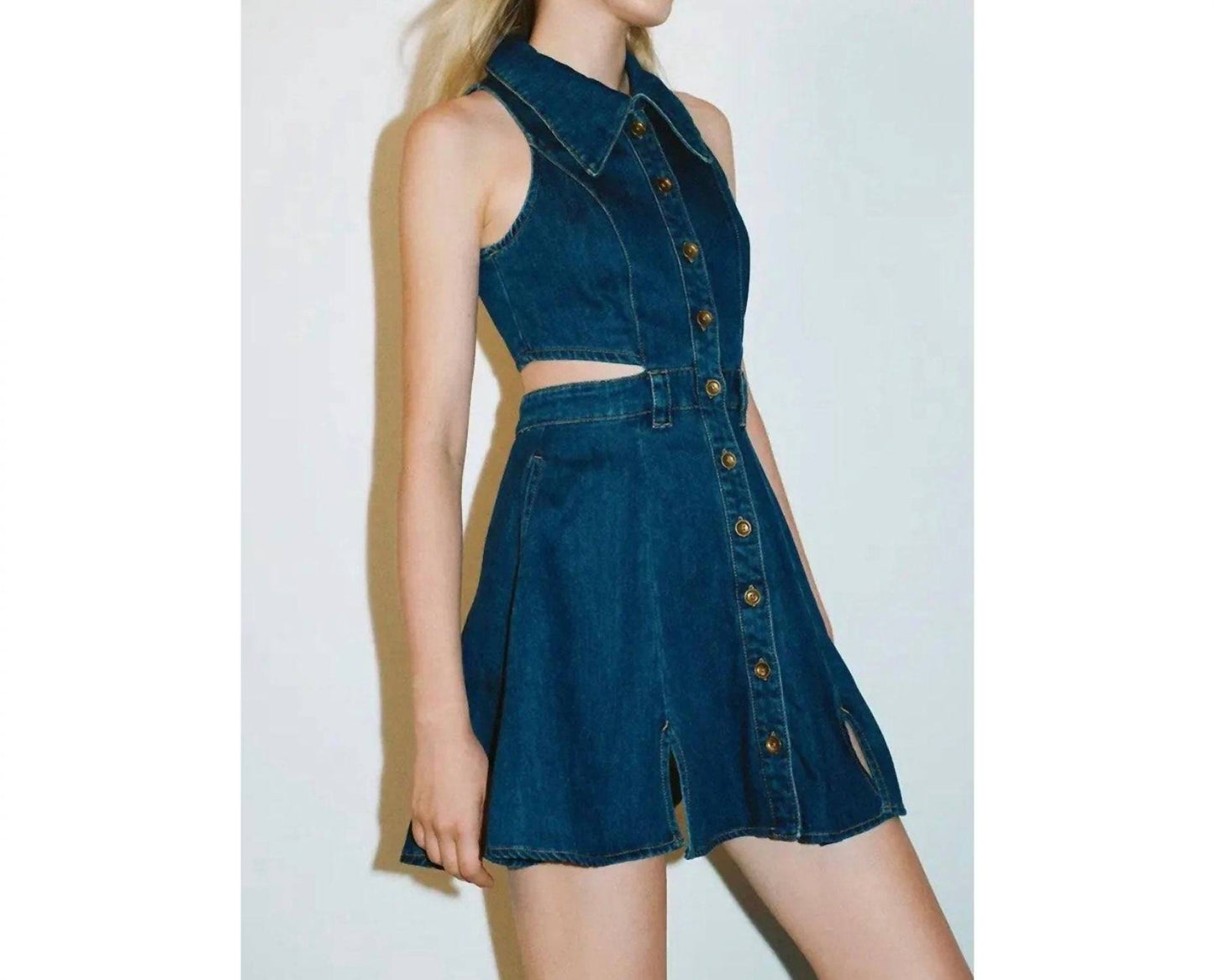 Cut-out Sleeveless Denim Dress