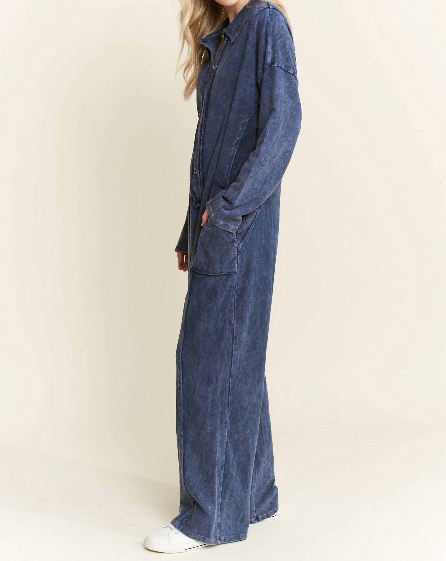 Mineral Wash Button Down Collar Onesie Jumpsuit