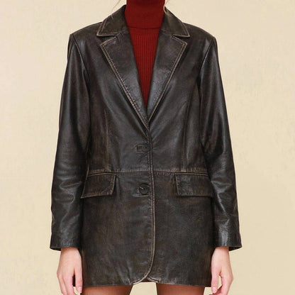 Genuine Leather Oversized Blazer