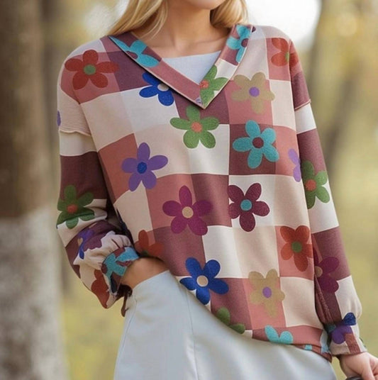 Retro Vibes Floral Print Relaxed Top