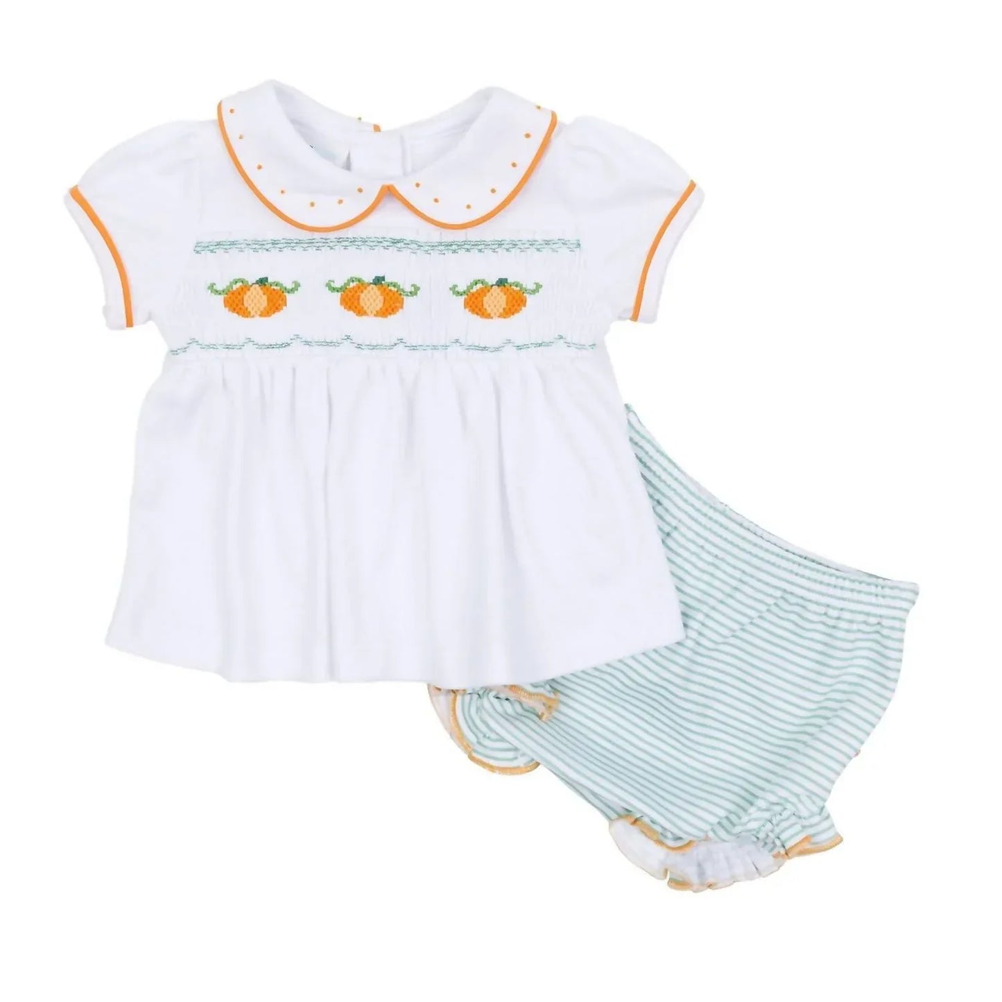 Magnolia Baby - Girl's Lil' Pumpkin Classics Smocked Short Sleeve Diaper Cover Set - Rack Hunt