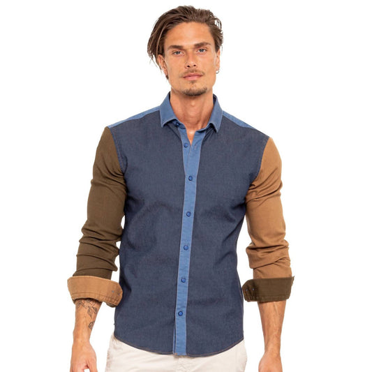 Denim Sections Stretch Button Down Shirt