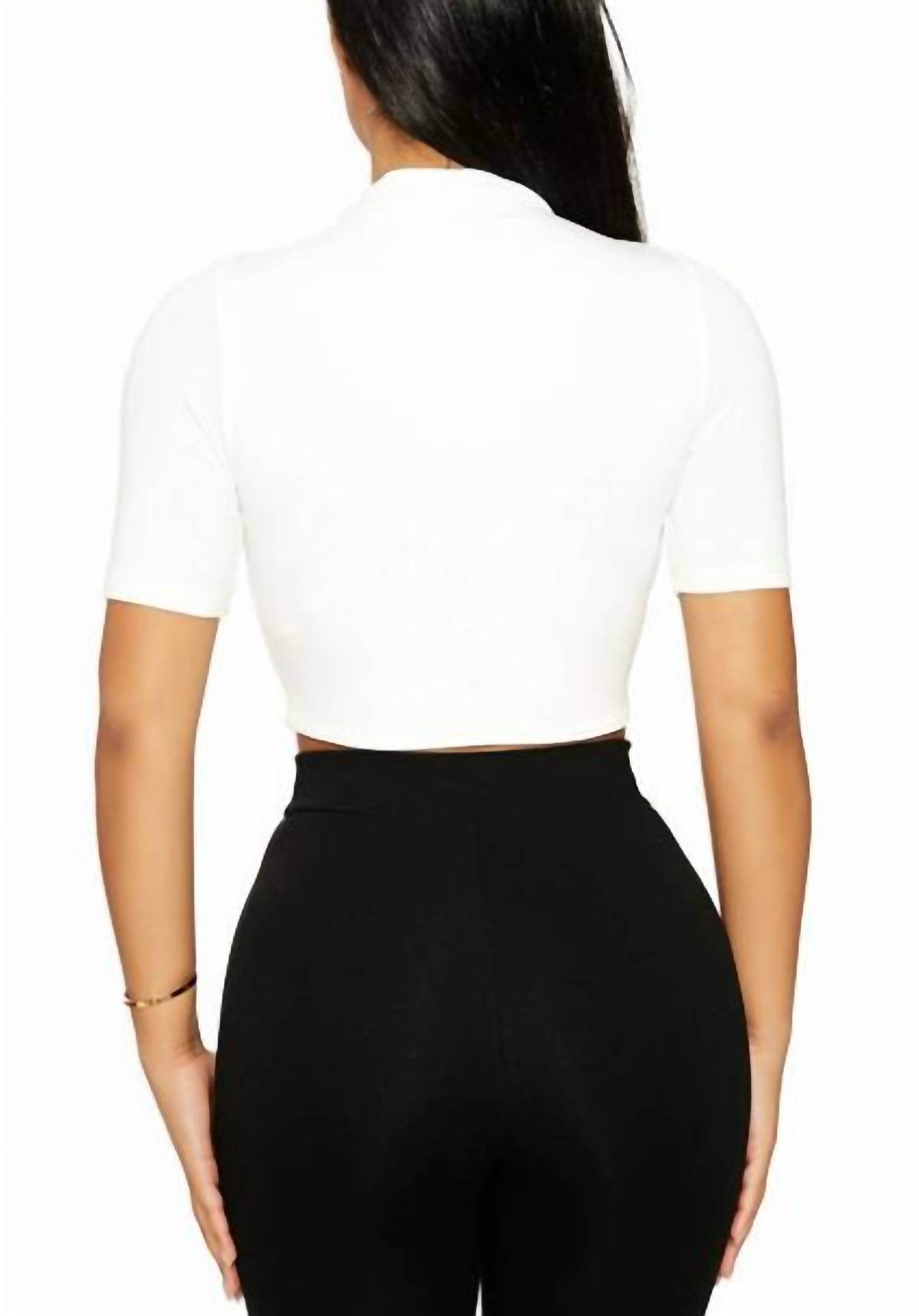 Naked Wardrobe - Mock Neck Short Sleeves Crop Top - Rack Hunt -