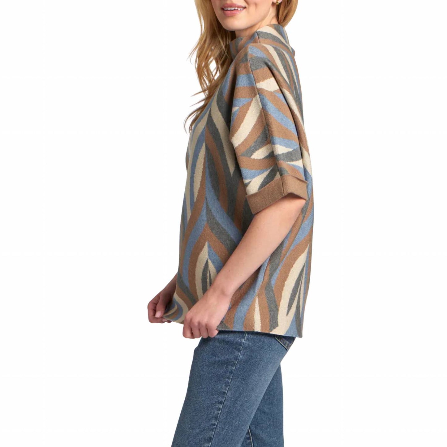 Interlacing Lines Sweater With Contrast Cuffs