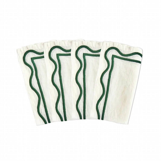 Colorblock Embroidered Linen Napkins - Set Of 4