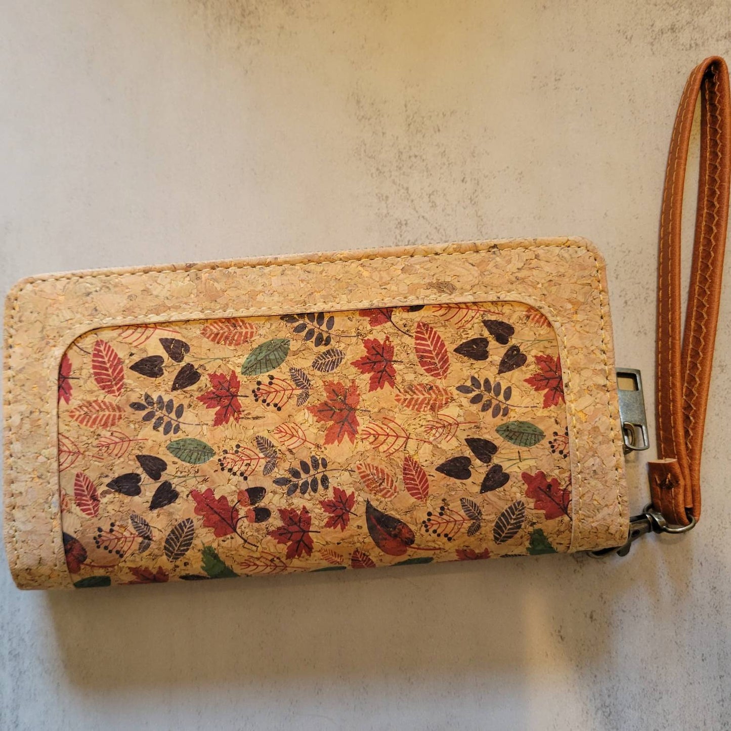 Women's Botanical Leaves Cork Wristlet Wallet