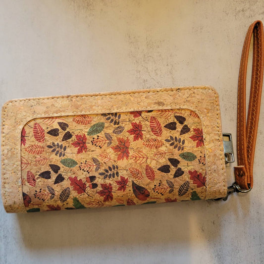 Women's Botanical Leaves Cork Wristlet Wallet