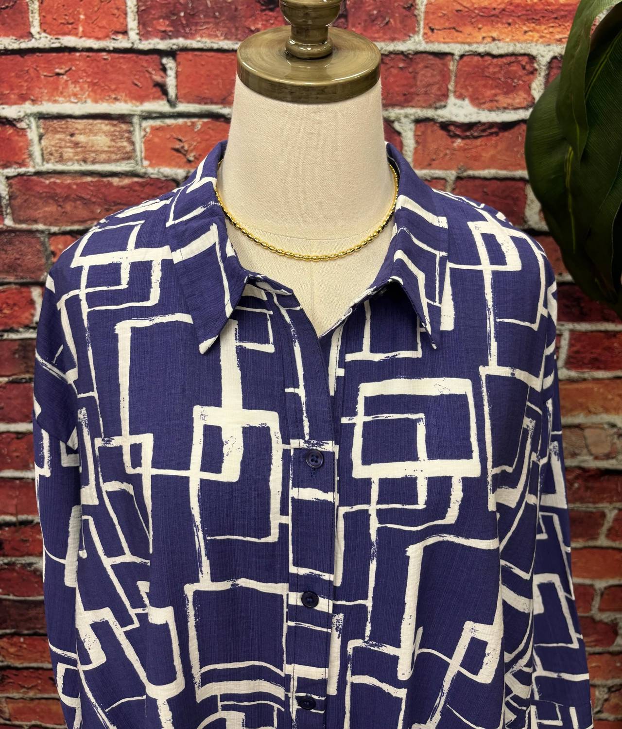 Women's Modern Lines Button-up Blouse - Plus