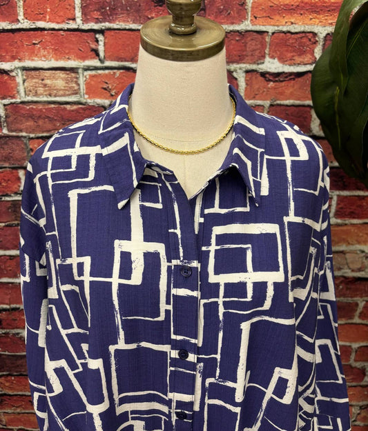 Women's Modern Lines Button-up Blouse - Plus