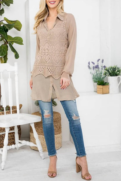 Women's Button Down Crochet Front Detail Dress