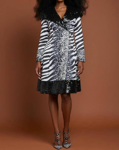 Sequin Animal Print Coat Dress