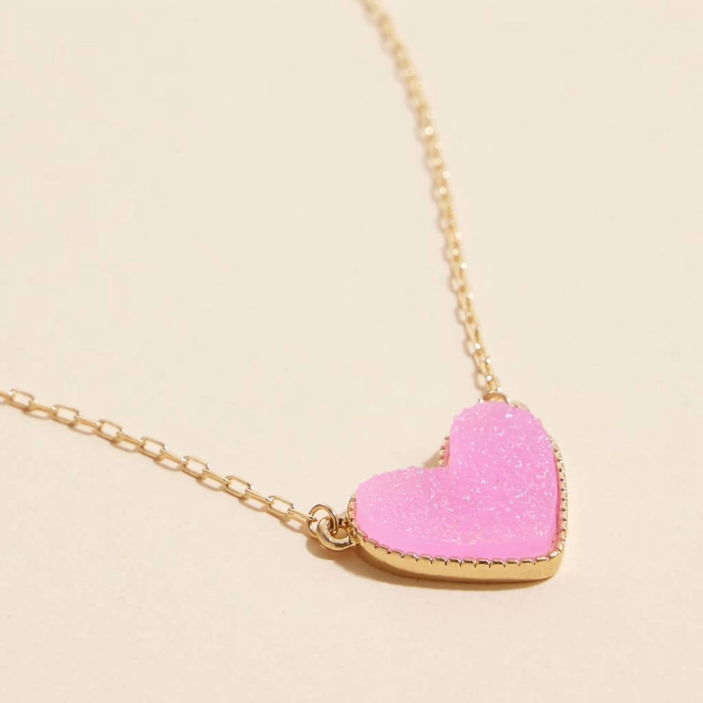 Women's Heart Druzy Stone Charm Short Necklace