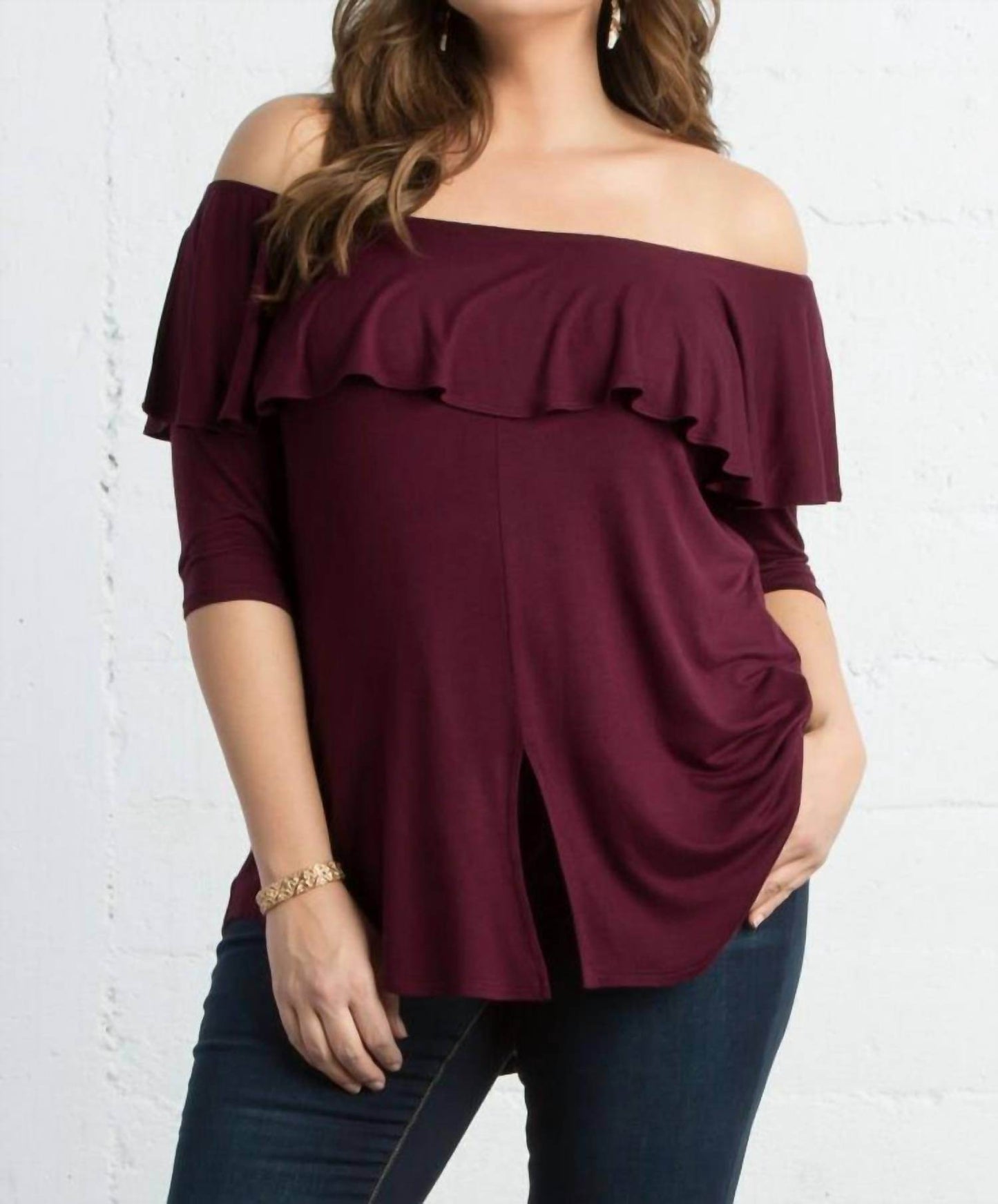 Kiyonna - Kelsey Off Shoulder Flounce Top - Rack Hunt -