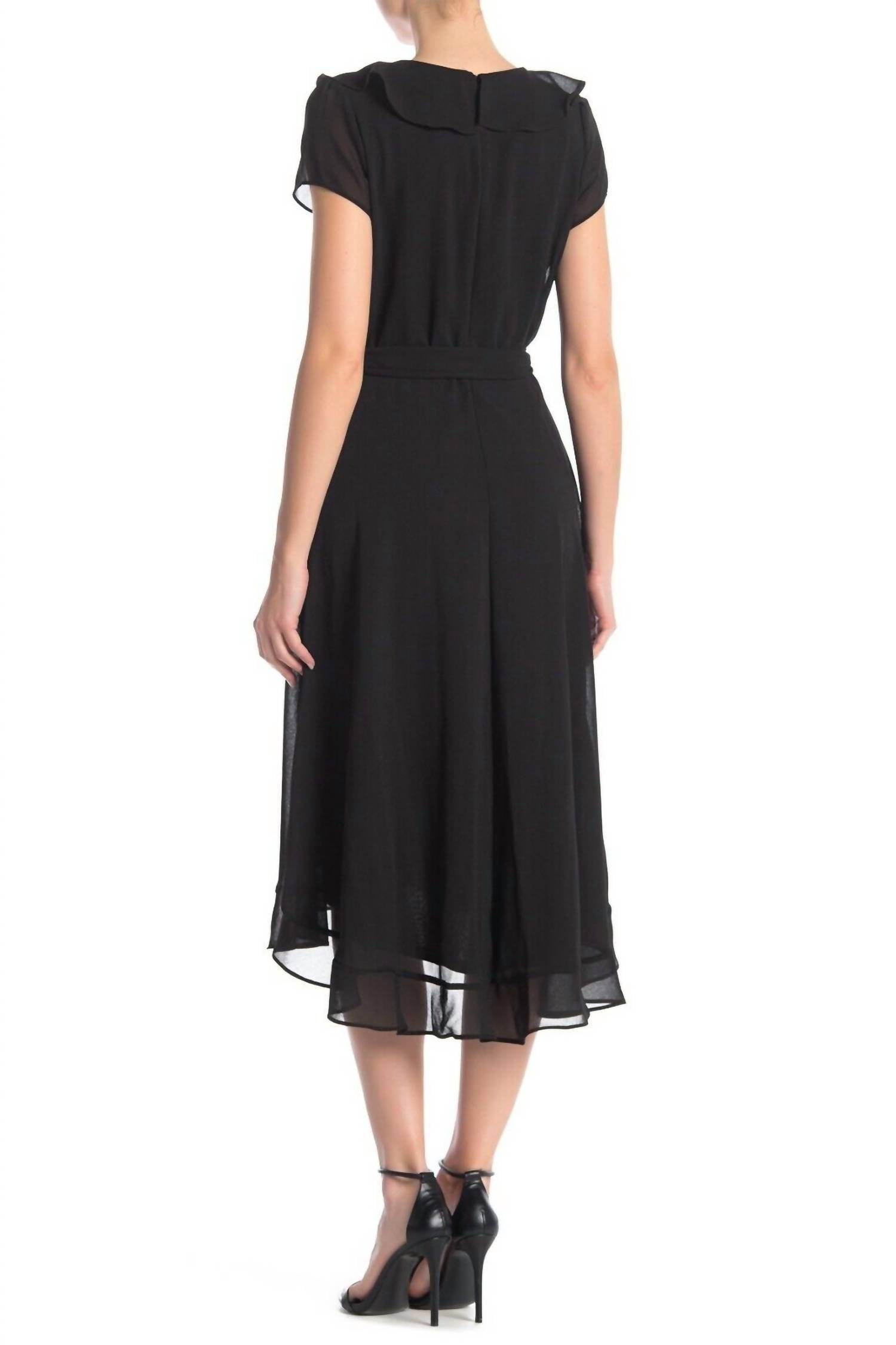 Gabby Skye - Cap Sleeve Tie Waist Faux Wrap Above Knee Dress - Rack Hunt