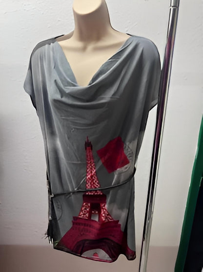 Women's Belted Cowl Neck Tunic Top