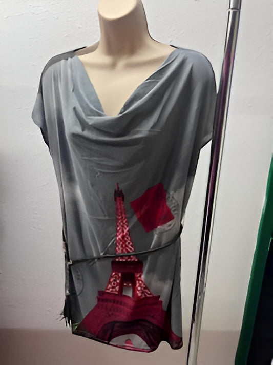 Women's Belted Cowl Neck Tunic Top