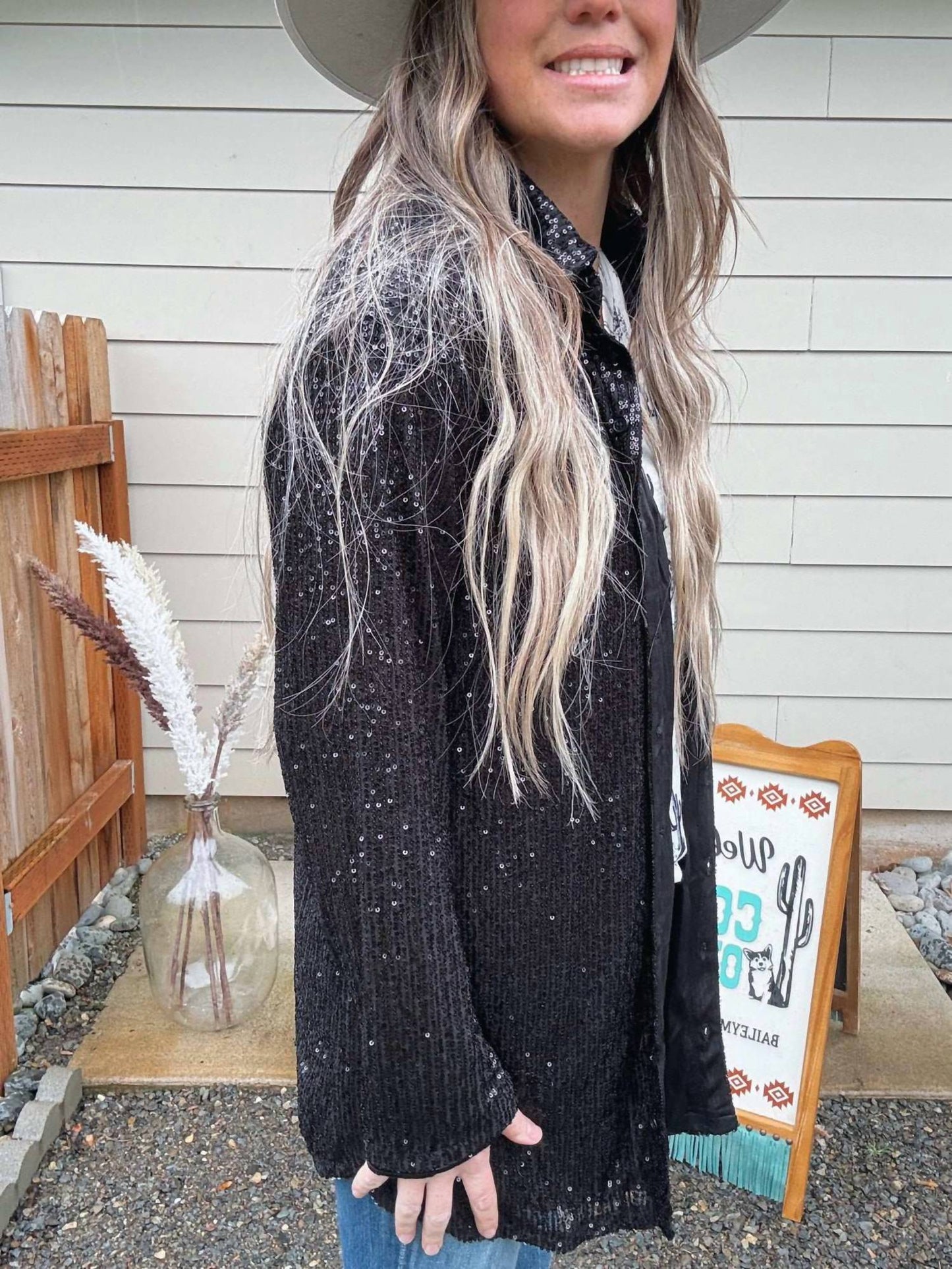 Sequin Button Button Front Top