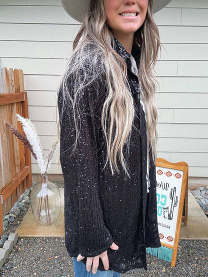 Sequin Button Button Front Top