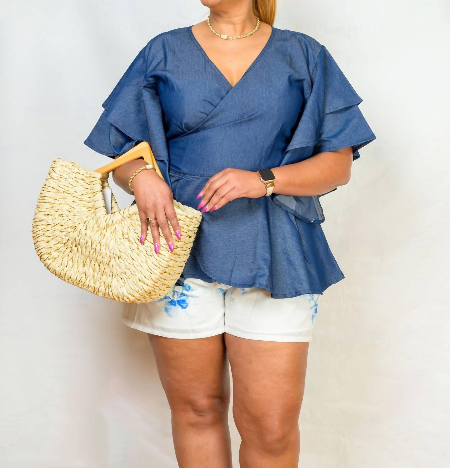 Denim Wrap Blouse