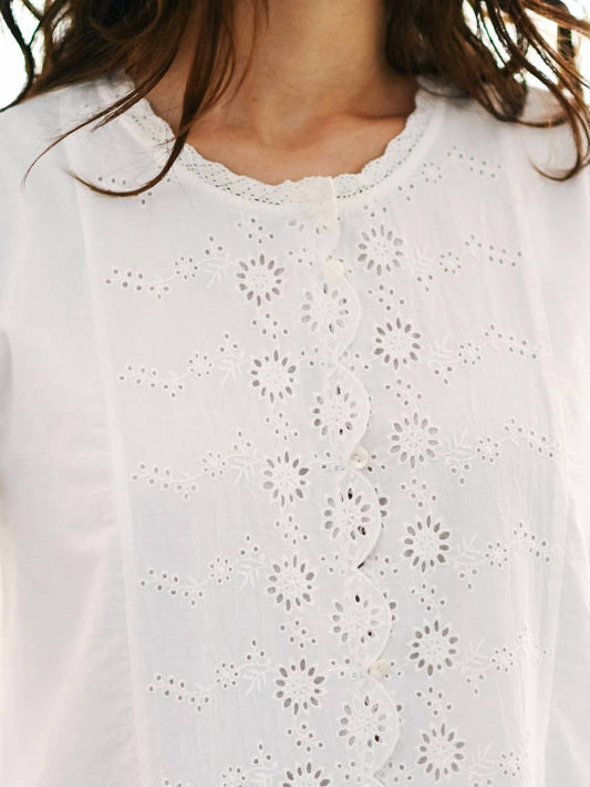 Lace Accent Eyelet Blouse