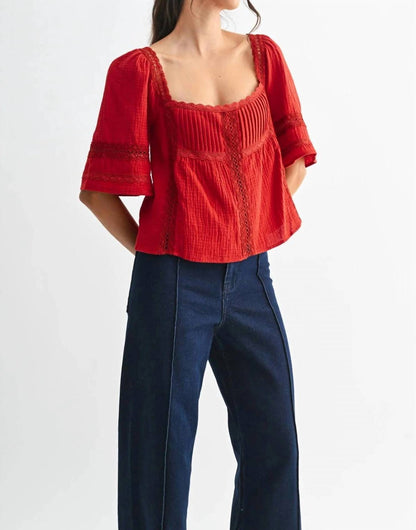 Ana Lace Trimmed Tie Detail Top