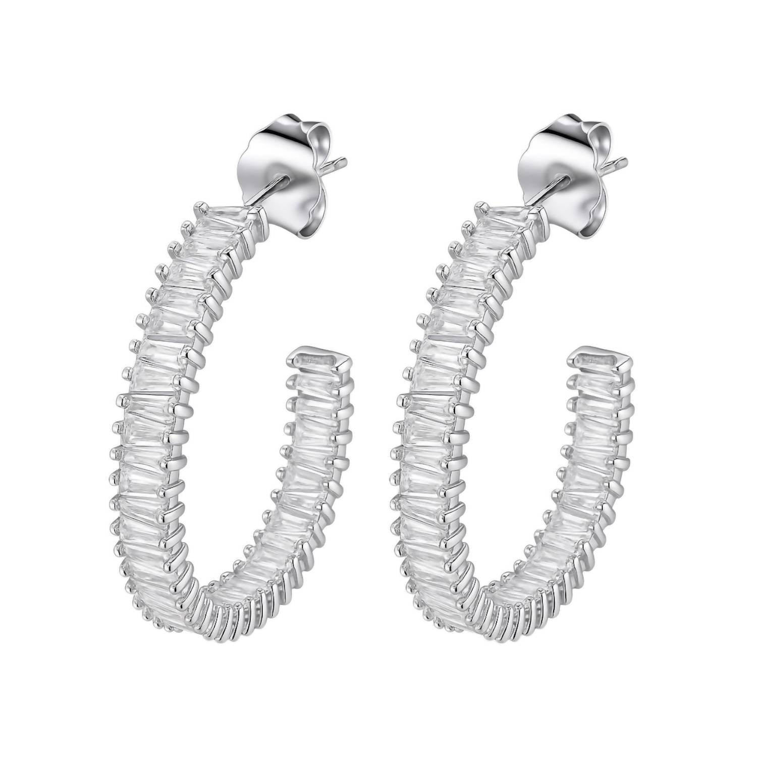 Allyanna Gifts - Women's Inside Out Baguette Cubic Zirconia Oval Open Hoop Earrings - Rack Hunt