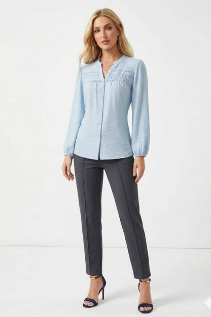 Pintuck Pleated Long Sleeve Blouse