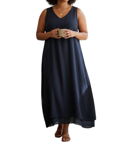 Crepe Sleeveless Shift Maxi Dress