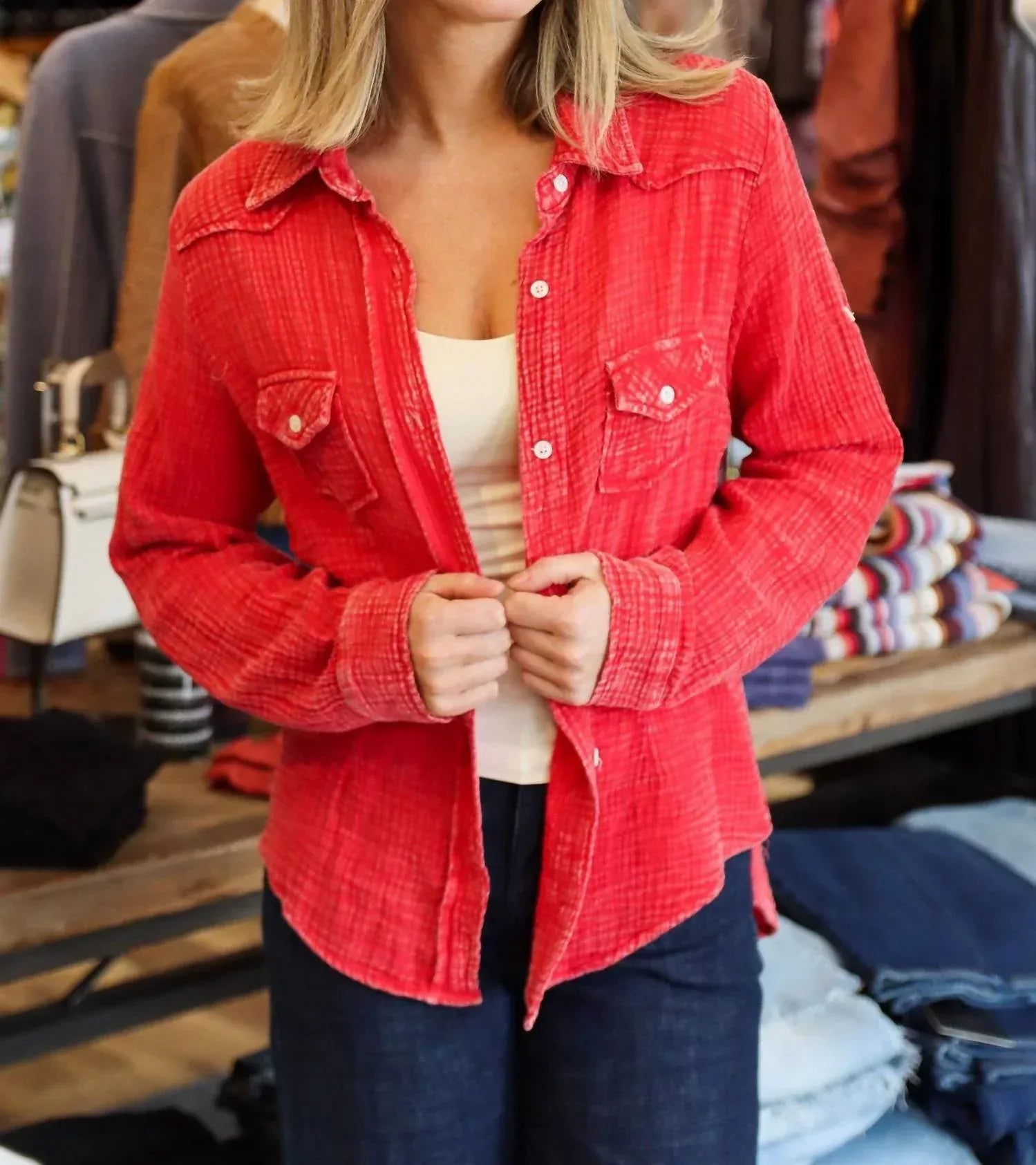 The NU Vintage - ROSE PATCH BUTTON UP TOP - Rack Hunt