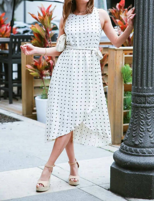 Sleeveless Crew Neck Clip Dot Tulip Hem Midi Dress