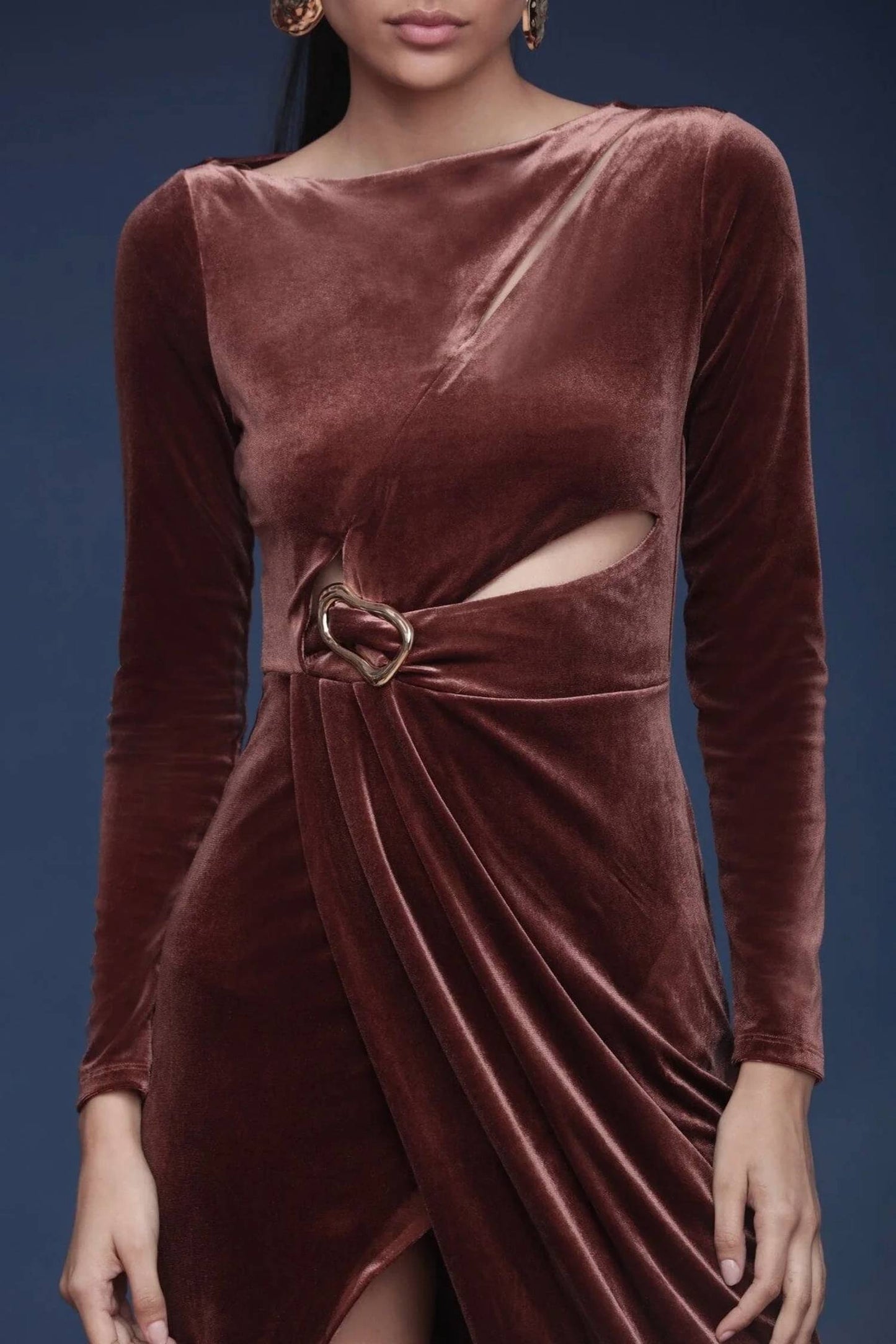 Velvet Cutout Drape Maxi Dress