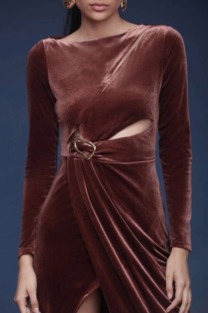 Velvet Cutout Drape Maxi Dress