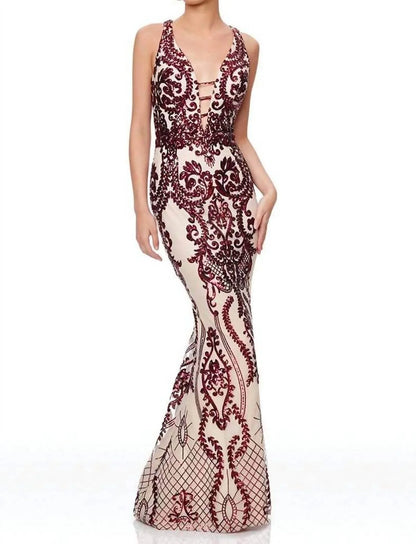 Juliet - Sequined Deep V-neck Mermaid Dress - Rack Hunt