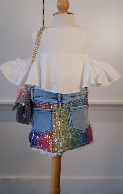 Girl's Denim Skirt With Sequin And Heart Details