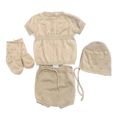 Girls Embroidered Flowers Knit Short Set