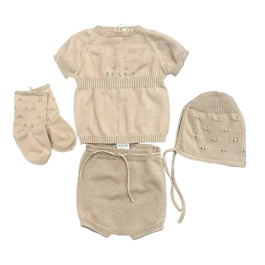 Girls Embroidered Flowers Knit Short Set