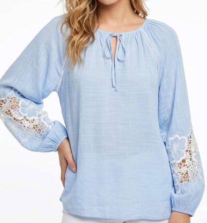 Boho Peasant Blouse With Lace Trim