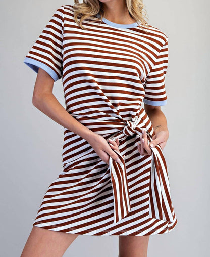 Striped Waist Tie Mini Dress