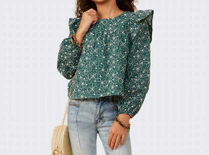 Floral Embroidered Ruffle Top