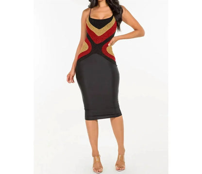 Let's go Uptown - Elegant Glitter Spaghetti Straps Midi Dress - Rack Hunt