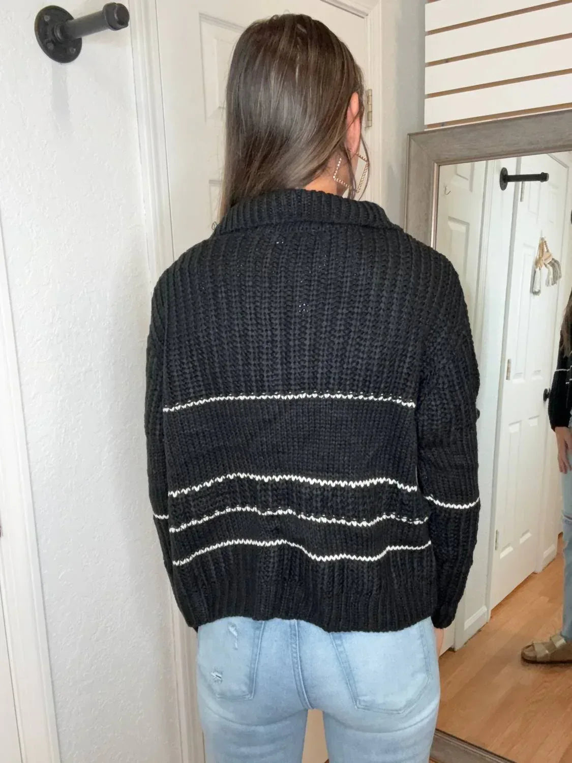 Cozy - Bella Collared Striped Sweater Top - Rack Hunt