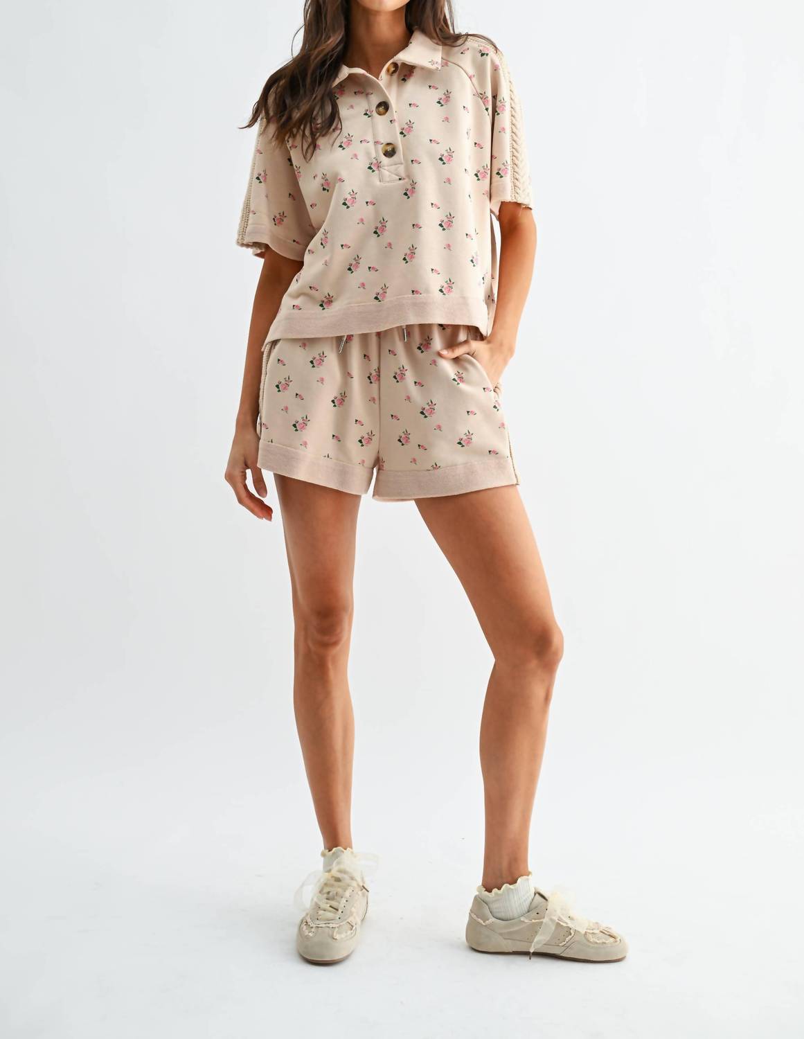Floral Short Sleeve Top and Shorts Set
