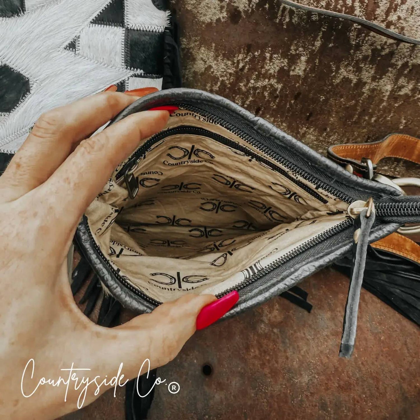 Checkered Cowhide Bolt Purse