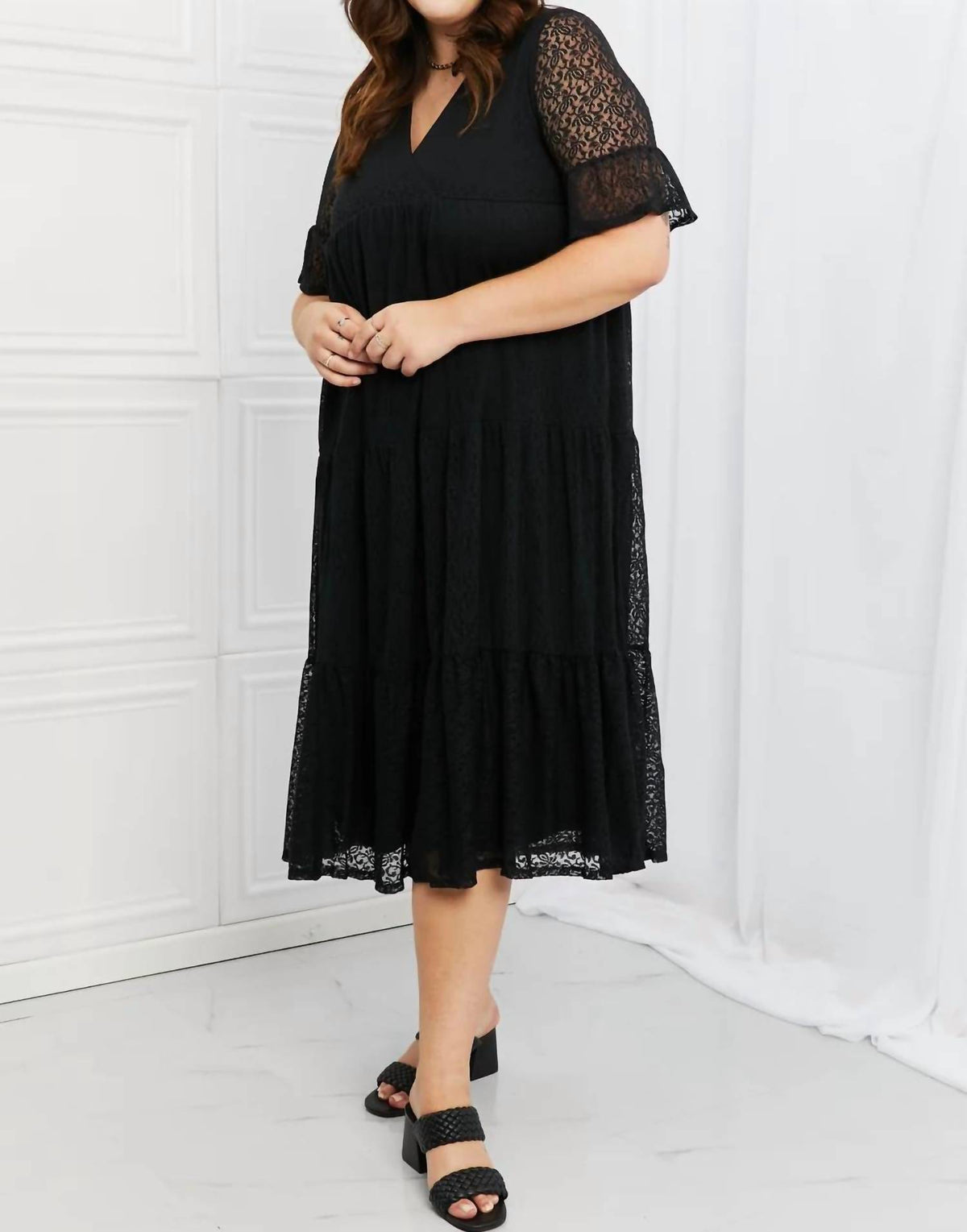 Lovely Lace Tiered Midi Dress