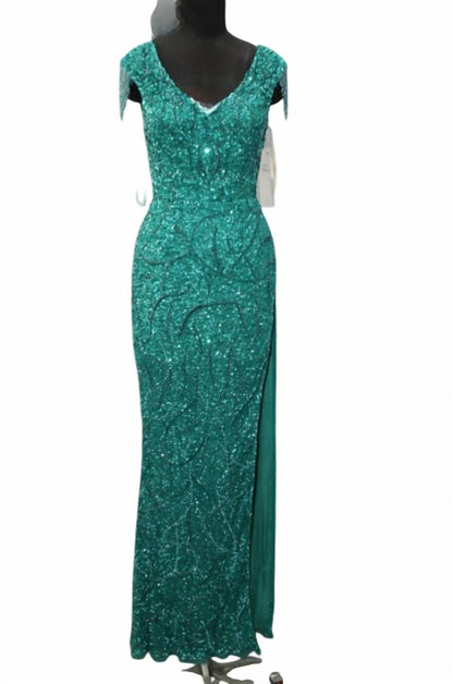 Aleta - V-Neck Fringe Sleeve Sequin Dress - Rack Hunt