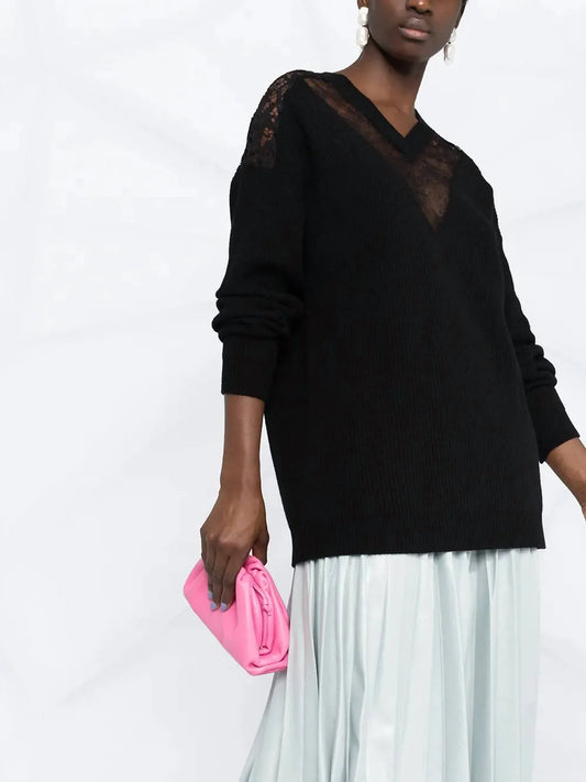 Valentino - Lace Embellished V-neck Jumper - alternate view - Rack Hunt